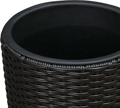 Balkene Home Noah Round Wicker Planter Tall Planter Decor Box for Adaptable Outdoor Furnishings All Weather Versatile Perfect Patio Herb Garden Living Space - 2 Piece Set - Black