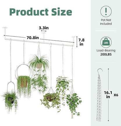 Plant Hanger Indoor with 6 Hanging Chains Hanging Planters for Indoor Plants Hanging Plant Holder Window Plant Shelves White Metal Rod(Pot not Included