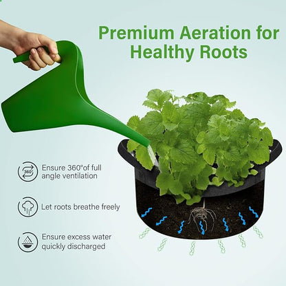 iPower 15-Gallon 10-Pack Grow Bag Thickened Nonwoven Fabric Pots Heavy Duty Aeration Container with Strap Handles for Garden and Planting Vegetable Flowers, Black with Green Stitch Sewing