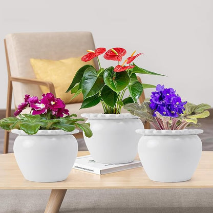 2pcs 6.5 * 4.6 * 4 inch White African Violet Flower Pot Ceramic Self Watering Flower Pot Simple Plant Self Watering Pot Indoor Flowers High Absorption Herbaceous Flower Pot