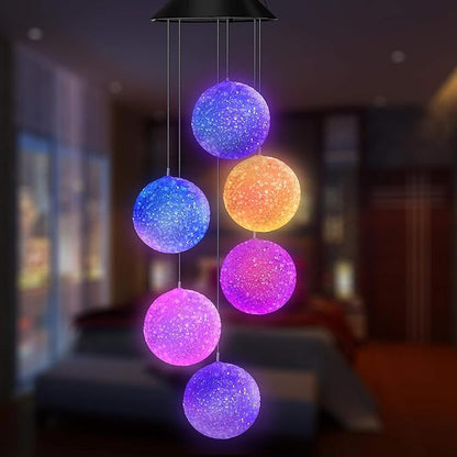 Solar Wind Chime for Outside,2PK Hanging Wind Chimes for Outside,Solar Powered Color Changing Crystal Ball WindChimes,Patio Yard Outdoor Garden Porch Decor,Unique Ourdoor Gifts for Mom Grandma