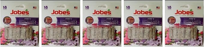 Lot of 5 Packages of Jobe's Fertilizer Spikes for Potted Plants& Hanging Baskets (18 Spikes/Package)