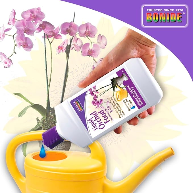 Bonide Liquid Orchid Food 9-7-9, 8 oz Concentrate Liquid Fertilizer for Strong Roots & Blooms, Use When Watering