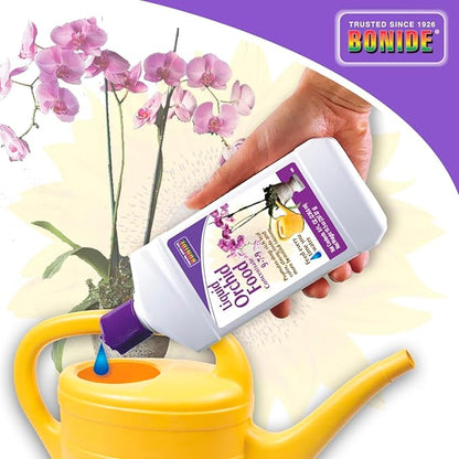 Bonide Liquid Orchid Food 9-7-9, 8 oz Concentrate Liquid Fertilizer for Strong Roots & Blooms, Use When Watering