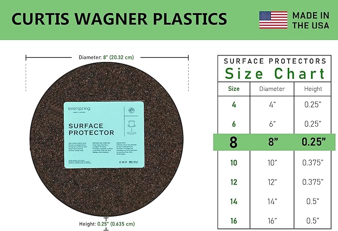 Curtis Wagner Plastics Corp. MA-800 Fabric Plant Mat (8" Diameter, Walnut Brown, 5-Pack) - Round Fabric Plant Coasters - Use as Planter, Coaster or Pads for Your Arts & Crafts
