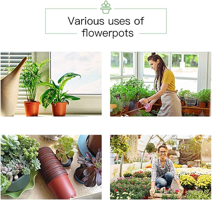 JERIA 100-Pack 6 Inch Plastic Nursery Pots Come with 100 Pcs Labels, Seedling Flower Plant Container and Seed Starting Pots
