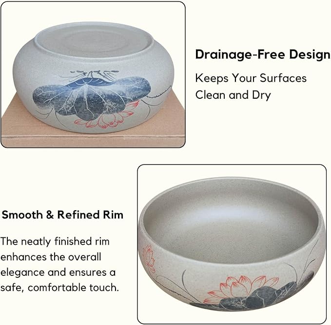 Lotus Bowl Planter, Ceramic Water Lily Bowl, Hydroponic Bonsai Lotus Bowls for Water Plants Indoor, Succulent Pots, Leak-Proof Design, LotusLeaf Pattern (7.56in*2.76in)