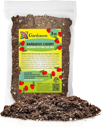 Gardenera Barbados Cherry Plant Potting Mix - Proven Formula for Thriving Cherry Plants - Enhances Fruiting Potential and Vigorous Growth - 3 Quart