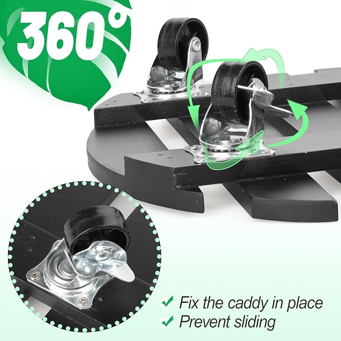 2 Pack Plant Stand with Wheels, Plant Caddies with 360° Lockable Smooth Sliding Wheels Durable Sturdy, Outdoor/Indoor Heavy Duty Rolling Plant Stand for Plant Pot,Flower Pot (Black 14")