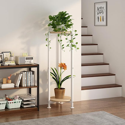 Plant Stand Indoor Corner Tall 2 Tier Metal Modern Flower Storage Plant Shelf Holder for Living Room Balcony Garden,White (2 Tier-White Round)