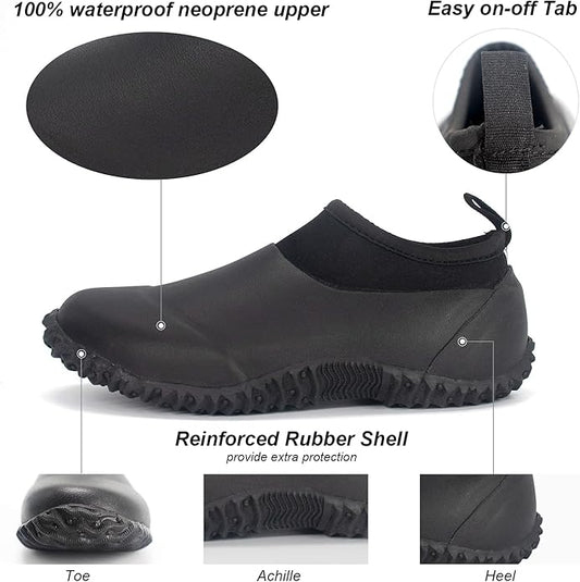SWIFTFROG Men’s Garden Boots - Unisex Waterproof Ankle Slip-On Footwear Rubber Rain Boots for Men Women Outdoor,Camping,Gardening