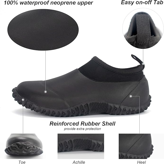 SWIFTFROG Men’s Garden Boots - Unisex Waterproof Ankle Slip-On Footwear Rubber Rain Boots for Men Women Outdoor,Camping,Gardening