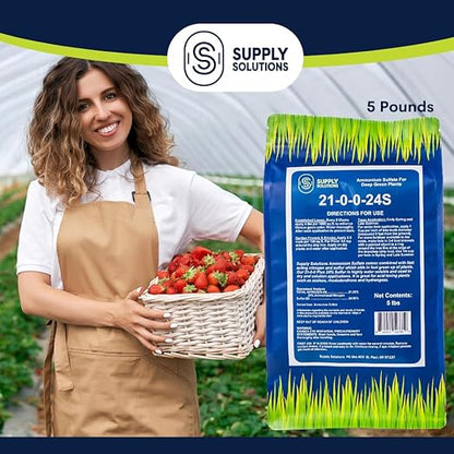 Supply Solutions Ammonium Sulfate Fertilizer 21-0-0 +24% Sulfur for Deep Green Plants - Soil Acidifier for Flowers, Trees, Lawn, Acid Loving - Sulfur for Plants Hydrangea Fertilizer (5 Pounds)