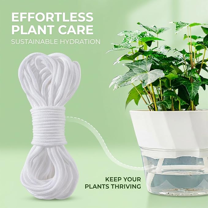 MAQIHAN Self Watering Rope - 50 Feet × 1/4 Inch Self Watering Rope for Plants, Wicking Cord for Vacation DIY Self-Watering System, Capillary Wick for Garden Potting Orchid Tomato Plants