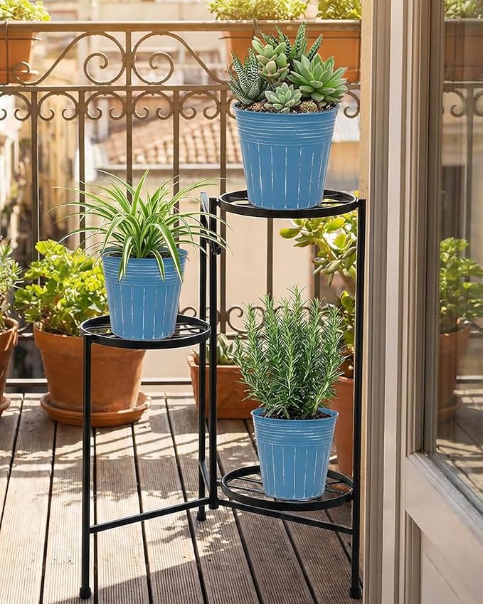 vensovo 5 Inch Blue Metal Rustic Flower Pots - 6Pcs Medium Galvanized Planters with Drainage Hole and Rubber Plug, Rustproof Metal Bucket Plant Pots Farmhouse Vintage Style for Decor
