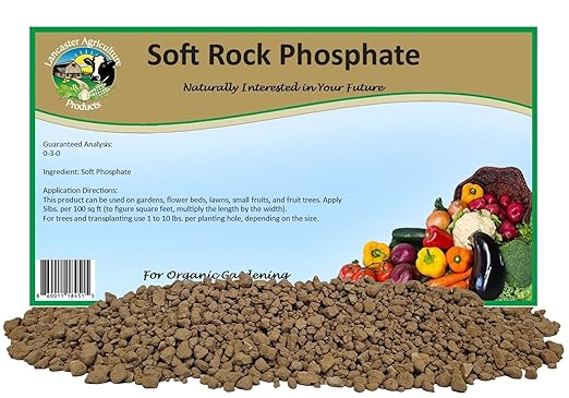 Soft Rock Phosphate (0-3-0) 20 Pounds Organic Fertilizer with Calcium & Minerals, Long-Lasting Soil Benefits for Vibrant Plants - Lancaster Agriculture Products