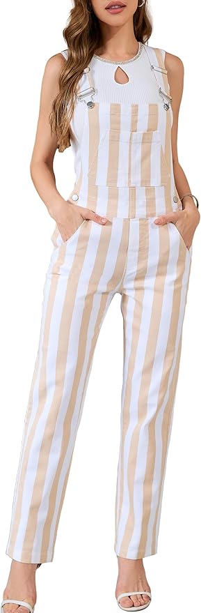 Bindefon Overalls for Women Fashion Jumpsuits Striped Pants Printed Bibs Coveralls White Elephant Gifts