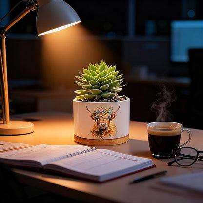 Highland Cow Planters for Indoor Plants – 1350°C Kiln-Fired Fine Ceramic Succulent Planter Set of 3, Cute Animal Pots for Room, Bathroom, Yoga, Meditation Decor (No Plant Included)