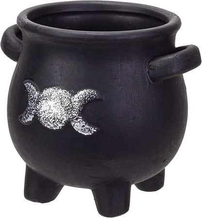 Pacific Giftware Witches Cauldron Terracotta Planter Pot Candy Holder Tabletop Figurine (Triple Moon)