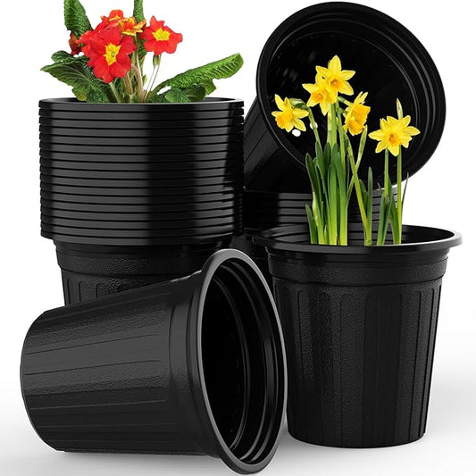 100 Pcs 2 Gallon Planter Nursery Pots, Seed Starting Pot Plastic Flower Seedling Pots with Drainage Holes Flexible Plant Container for Indoor Outdoor Garden Lawn Yard Plants Seedlings (100, 2 Gallon)