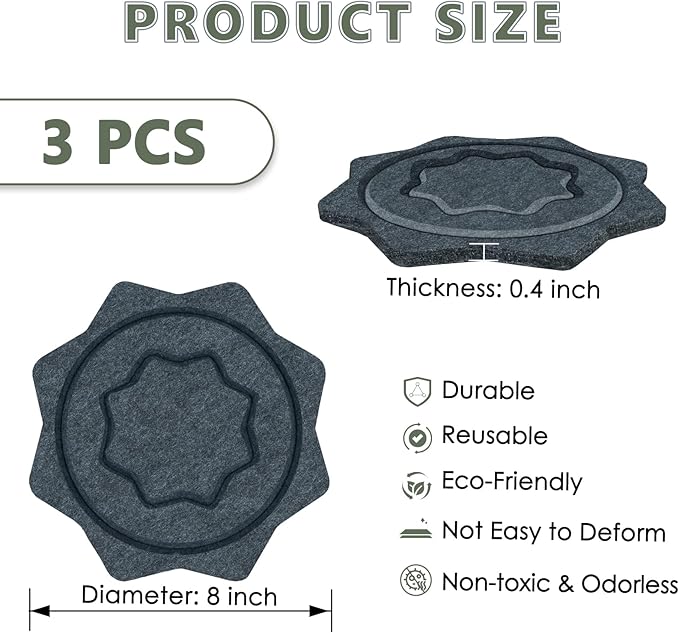 BXI Felt Plant Saucer Mat - 3 Pcs 8 Inch Water Absorbent Planter Coaster, Thick Flower Pot Saucer Pad, Planting Drip Tray for Indoors, Fabric Protective Plate for Tabletop and Floor Surface