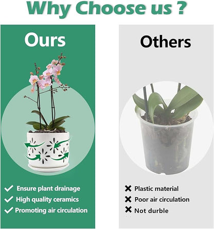 EFISPSS Orchid Pot 5+6 Inch, Ceramic Orchid Pots with Holes, Enhance Good Ventilation and Drainage, Orchid Pots Indoor/Outdoor Plants or Repotting -White