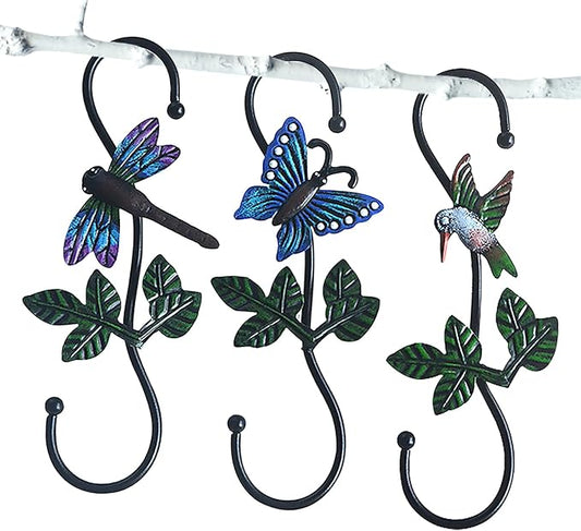 Large Decorative S Hooks, Set of 3 Plant Hangers, Beautiful and Vivid Plant Hook for Hanging Outdoor Indoor Garden Plants, Flower Baskets, Pots, Bird Feeders