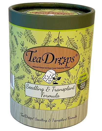 TeaDrops Organic Seedling + New Planting + Transplant Fertilizer – 16 Liquid Indoor House Plant Food Packets – Make up to 32 Gallons (Easy use in Watering Can & Containers, Ecofriendly)