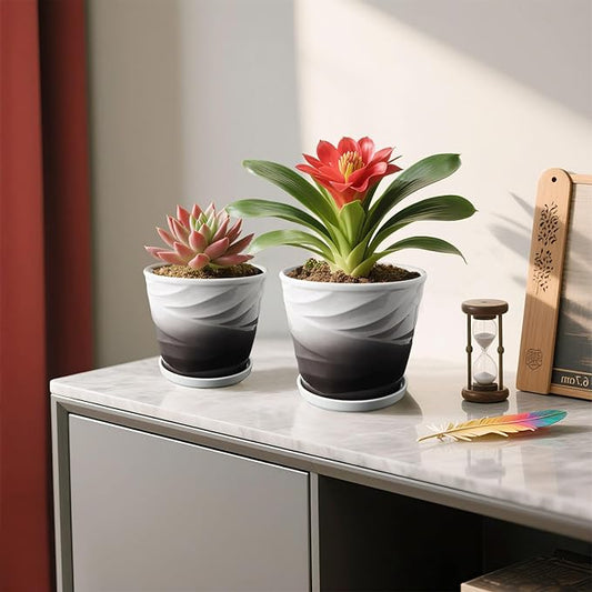 Ceramic Plant Pots,6.7 + 5.5 Inch,Ceramic Flower Pots,Planters with Drainage Hole and Saucer,Planters for Indoor Plants(Dark Gray+White)
