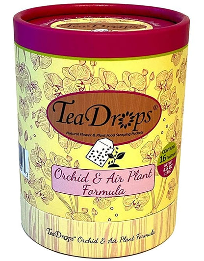 TeaDrops Organic Orchid + Bromeliad + Air Plant Fertilizer – 16 Liquid Indoor House Plant Food Packets – Make up to 32 Gallons (Easy use in Watering Can & Containers, Ecofriendly)