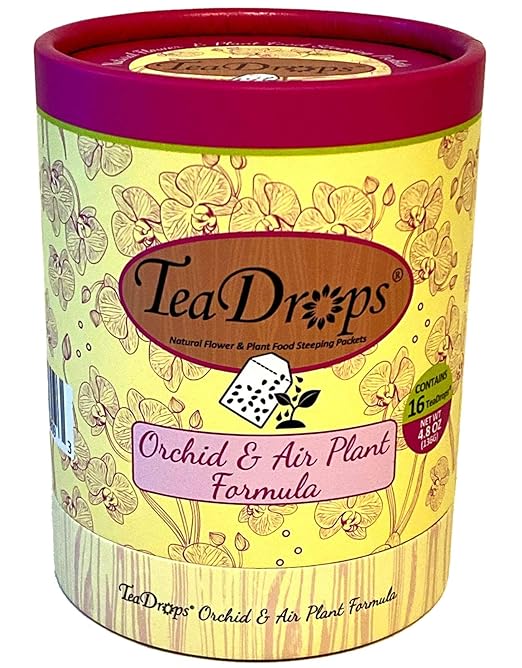 TeaDrops Organic Orchid + Bromeliad + Air Plant Fertilizer – 16 Liquid Indoor House Plant Food Packets – Make up to 32 Gallons (Easy use in Watering Can & Containers, Ecofriendly)