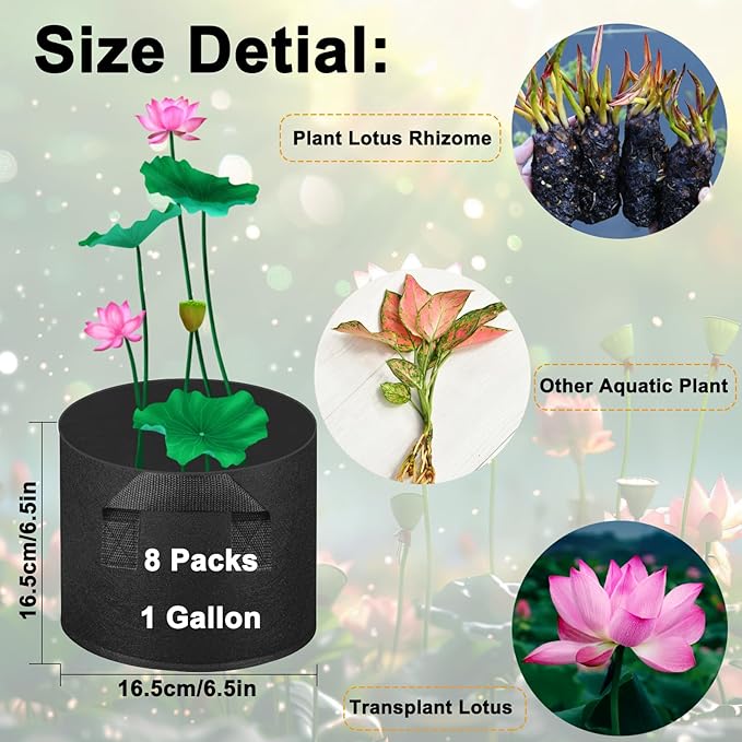 8 Pack Lily Plant Pots for Pond, Thickened Non-Woven Plant Fabric Pots with Handles, Durable Breathe Reusable Fabric Plant Bags for Aquatic Plants, Potato, Carrot, Onion, Flower