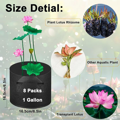 8 Pack Lily Plant Pots for Pond, Thickened Non-Woven Plant Fabric Pots with Handles, Durable Breathe Reusable Fabric Plant Bags for Aquatic Plants, Potato, Carrot, Onion, Flower