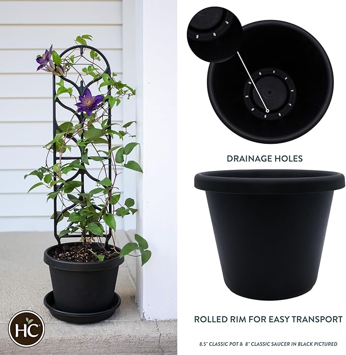 11.5 inch Round Classic Planter - Plastic Plant Pot for Indoor Outdoor Plants Flowers Herbs, Black