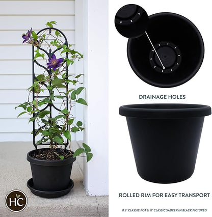 11.5 inch Round Classic Planter - Plastic Plant Pot for Indoor Outdoor Plants Flowers Herbs, Black