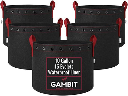 Fabric Grow Bags – 10 Gallon (5-Pack) Heavy-Duty 500G Pots with Handles & LST Rings for Vegetables, Flowers, Fruits