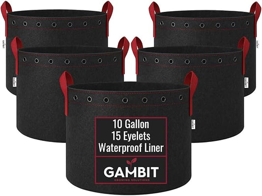 Fabric Grow Bags – 10 Gallon (5-Pack) Heavy-Duty 500G Pots with Handles & LST Rings for Vegetables, Flowers, Fruits