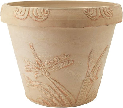 PSW Pot Collection Dragonfly Planter Pot for Indoor and Outdoor Plants and Gardens, 12.5' by 10, Beige
