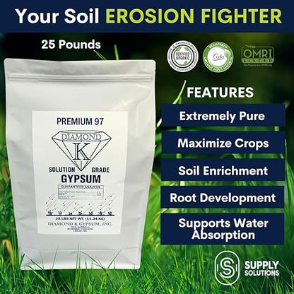 Supply Solutions Gypsum Powder - Purest and Soluble Houseplant Food Fertilizer for Indoor Plants, Outdoor, Lawn, Vegetables - Indoor Plant Nutrients, Improve Plant Growth (25 Pounds)
