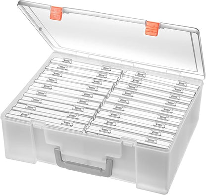 Photo Storage Box 4x6, 18 Inner Extra Large Organizer Acid-Free Photo Keeper Storage Case, Plastic Craft Storage Box for Stickers Stamps Seeds (Clear, 18 Boxes)