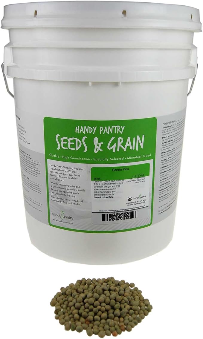 Green Pea Sprouting Seed - 35 Lb - Handy Pantry Brand - Green Pea for Sprouts, Garden Planting, Cooking, Soup, Emergency Food Storage, Vegetable Gardening