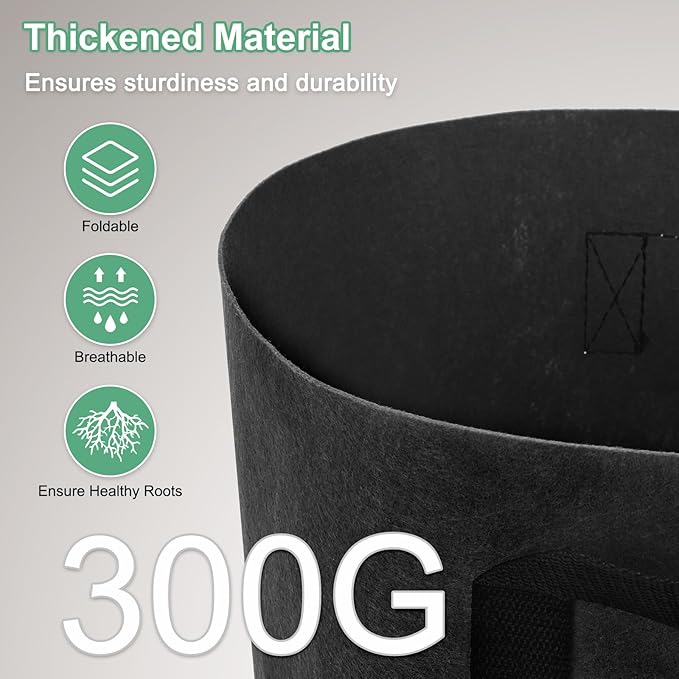 5-Pack Plant Grow Bags 1 Gallon Grow Bags 300G Thickened Fabric Pots with Durable Handles Plant Garden Grow Pots for Fruits/Vegetables/Flowers/Plants [Black]