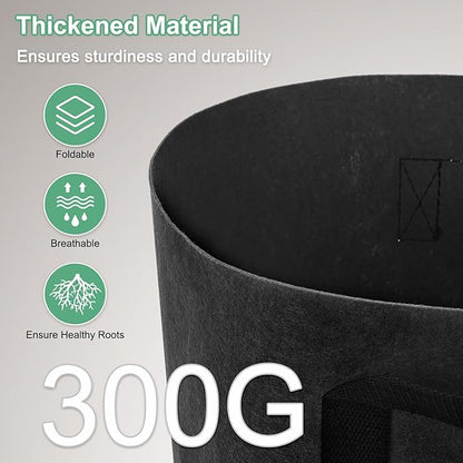 5-Pack Plant Grow Bags 1 Gallon Grow Bags 300G Thickened Fabric Pots with Durable Handles Plant Garden Grow Pots for Fruits/Vegetables/Flowers/Plants [Black]