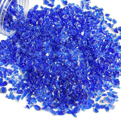 HappyFiller 1.3 LB Crushed Glass Broken Piece Granules for Resin Art Craft Project,Vase Fillers Candle Holder Aquarium Fish Tank Decor,Terrarium Potted Plants Topper Dressing Pebble Stones,Cobalt Blue