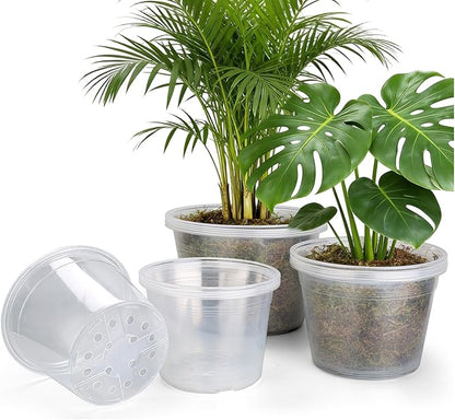 15 Pack 8/10/12 Inch Large Clear Nursery Pots with Drainage Hole, Plastic Plant Pots for Seedling Flower Vegetable, Indoor Outdoor Gardening, Used as Liner Inside Decorative Pot (8 10 12 inch)