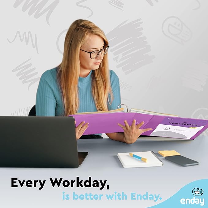 2 Inch 3 Ring Binder 2” Purple, Slant D-Ring 2 in Binder Clear View Cover with 2 Inside Pockets, Heavy Duty Colored School Supplies Office and Home Binders – by Enday