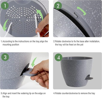 12inch 2Pack Large Self Watering Planters, Plastic Plant Pots with 60oZ Removable Deep Reservoir and Multi Mesh Drainage Holes for Indoor Outdoor Garden Plants and Flowers, Grey Speckles