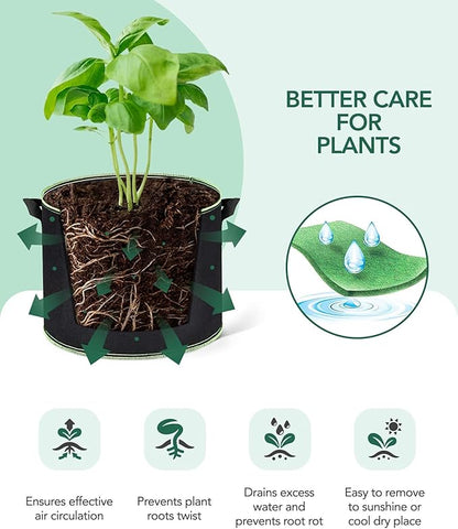 ACSTEP Grow Bags 10 Pack 15 Gallon Heavy Duty Aeration Fabric Pots Thickened Nonwoven Fabric Pots Plant Grow Bags with Handles