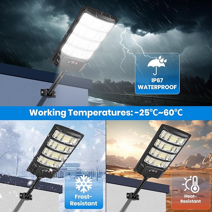 Solar Lights Outdoor, Solar Powered Motion Sensor Solar Street Light, 6500K/4500K/3000K IP66 Waterproof Security Flood Lights with Remote Control for Garden, Yard, Garage, Parking Lot (4 Pack)