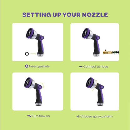 Hose Nozzle [Purple] Heavy Duty Hose Sprayer With 10 Adjustable Watering Patterns. Thumb Control Design, Comfortable Ergonomic Grip, Garden Hose Nozzle for Watering Plants & Lawns/Fun showers/Cleaning